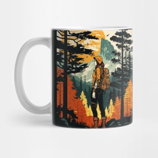 Woman Hiking in Forest Design, Adventure Mountain Mug